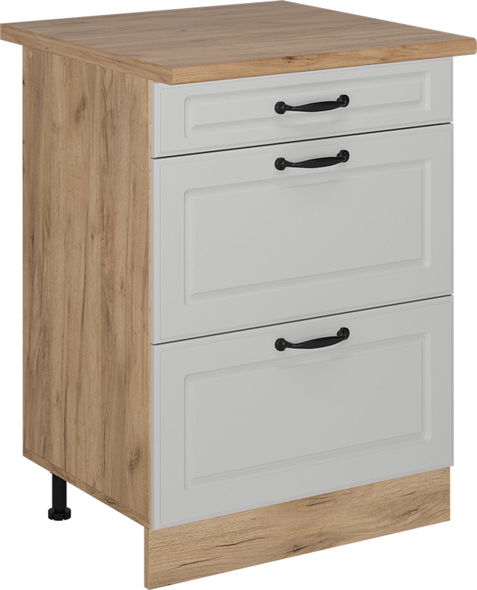 Vicco R-Line Keukenonderkast – 60 cm met laden, WB Eik Wit Landhuis