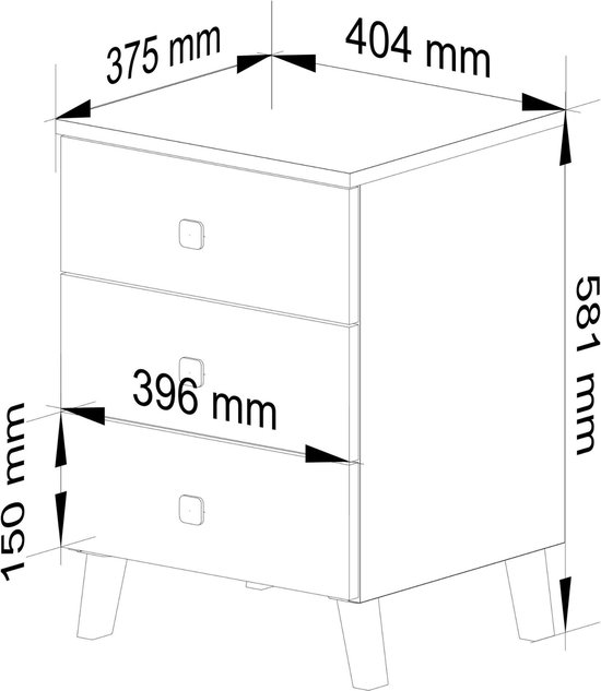 Table de chevet 3 tiroirs MOBI 40 cm - Cachemire et poignées dorées, meuble à monter soi-même, Design moderne