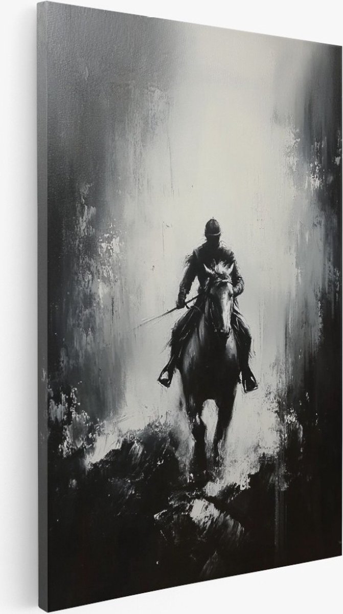 Saammp Canvas Schilderij - Paard met ruiter - Dieren - Abstract - 20x30 - Foto op canvas - Wanddecoratie - Muurdecoratie Woonkamer - Slaapkamer decoratie - Canvas Print Multicolor