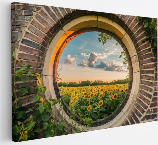 Tableau sur toile Saammp - Champ de tournesols - Nature - Vue - 150x100 - Photo sur toile - Décoration murale - Décoration murale Salon - Décoration chambre - Impression sur toile