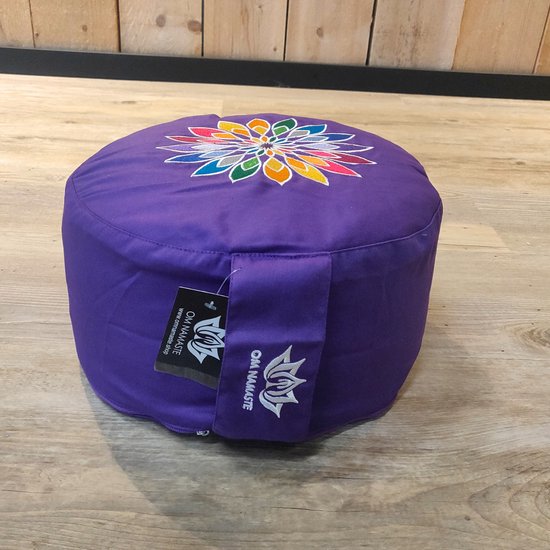 Om Namaste Symbolic Meditatiekussen Zitkussen - Rond - Paars - Rainbow flower van Om Namaste — afbeelding 2