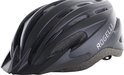 Casque de vélo Rogelli noir avec visière et aérations, sur fond blanc.