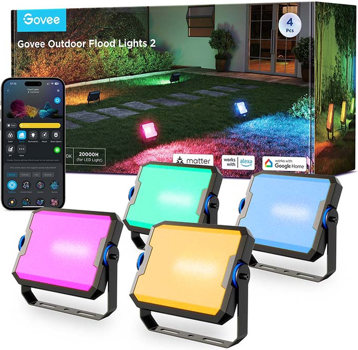 Govee slimme grondverlichting Matter RGBWW - 4 pack buiten