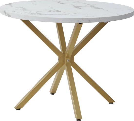 Ronde eettafel, modern design met marmeren blad en metalen poten, MDF