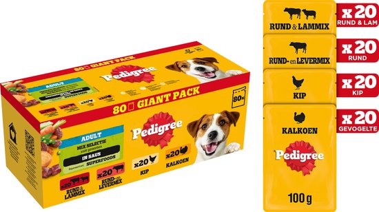 Pedigree Adult in Saus Honden Natvoer - vier verschillende smaken - 80 x 100 gr