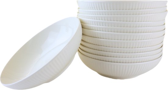 OTIX Pastaborden - Bordenset - 12 Persoons - Diepe Borden - Soepborden - 20cm - Wit - Porselein - LUNA