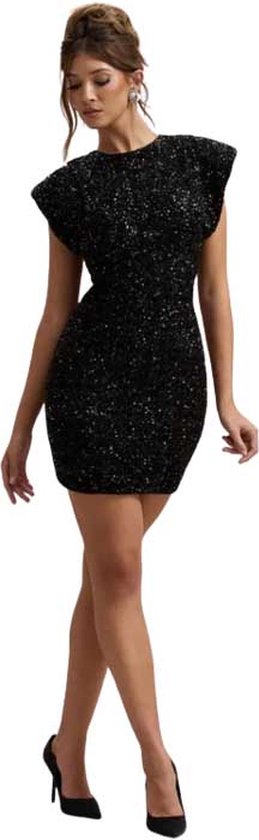 Robe Zwart Glitter élégante - Robe - Épaules - Robe de bal - Femmes - Brillance