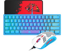 StayPowered Compact Gaming Keyboard & Mouse Set - Mechanische Feel en RGB Verlichting - 60% QWERTY Layout - Ultralichte Honeycomb Muis - 12000 DPI - Ergonomisch Ontwerp - Anti-Ghosting Toetsen - Blauw - Levering Sneller dan Aangegeven!