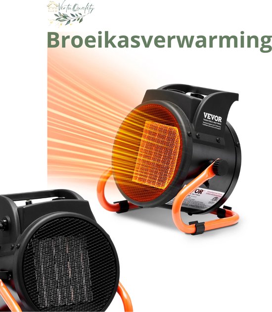 VirtuQuality ® - Broeikasverwarming 1500W - PTC Bescherming Tegen Oververhitting - 3-Snelheid Instelling - Elektrische Draagbare Kachel - Ventilator voor Groene Huis en Bloemenkamer