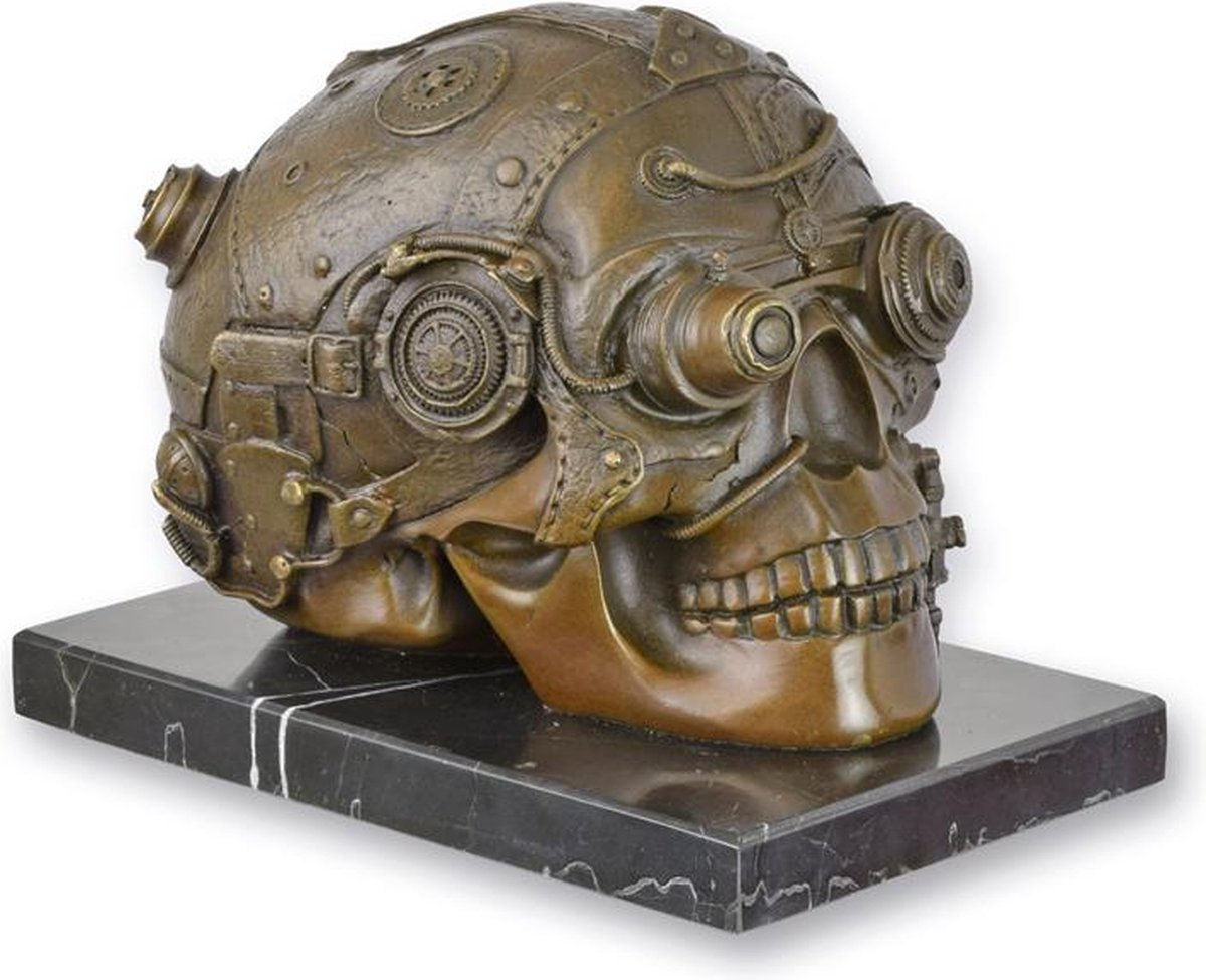 steampunk schedel - Bronzen beeld - sculptuur - 13 cm hoog