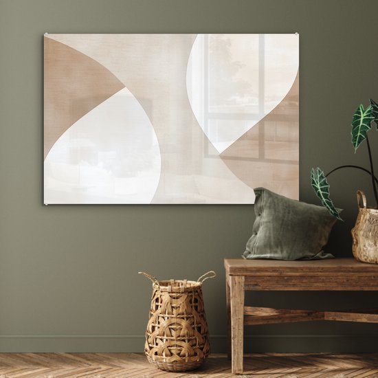 MuchoWow® Tableau sur verre 90x60 cm - Tableau sur verre acrylique - Marron - Japandi - Abstrait - Photo sur verre - Décoration murale salon - Décoration murale chambre - Peintures