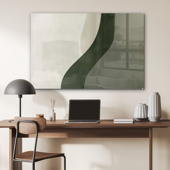 MuchoWow® Tableau sur verre 90x60 cm - Tableau sur verre acrylique - Japandi - Vert - Abstrait - Moderne - Photo sur verre - Décoration murale salon - Décoration murale chambre - Peintures
