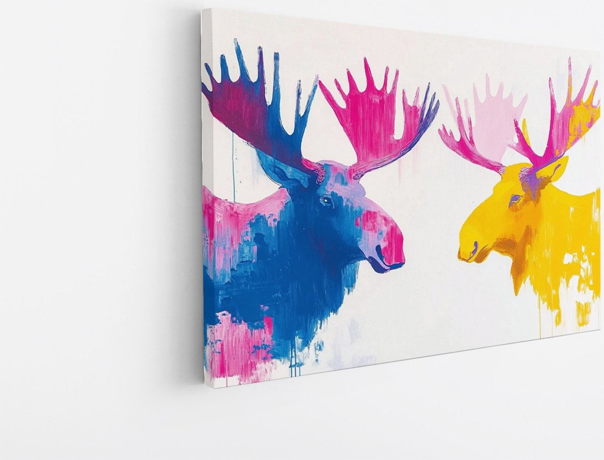 Saammp Canvas Schilderij - 2 elanden- Natuur - Dieren - 100x75 - Foto op canvas - Wanddecoratie - Muurdecoratie Woonkamer - Slaapkamer decoratie - Canvas Print Multicolor