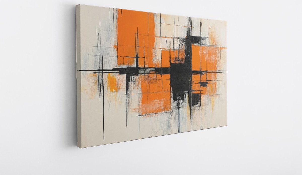 Saammp Canvas Schilderij - Oranje zwart dynamiek - Abstract - 70x50 - Foto op canvas - Wanddecoratie - Muurdecoratie Woonkamer - Slaapkamer decoratie - Canvas Print Multicolor