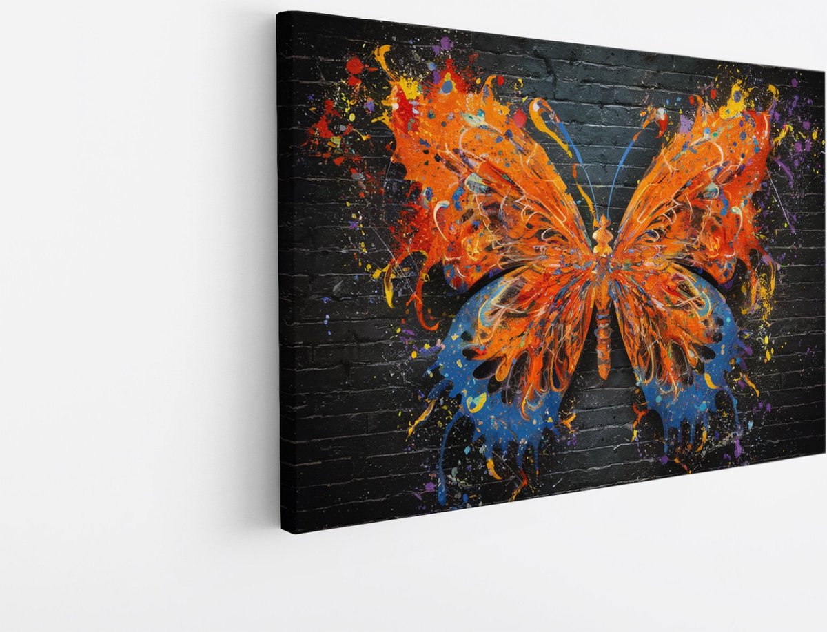 Saammp Canvas Schilderij - Abstracte Vlinder - Oranje - Dieren - 50x40 - Foto op canvas - Wanddecoratie - muurdecoratie Woonkamer - Slaapkamer decoratie - Canvas Print Multicolor