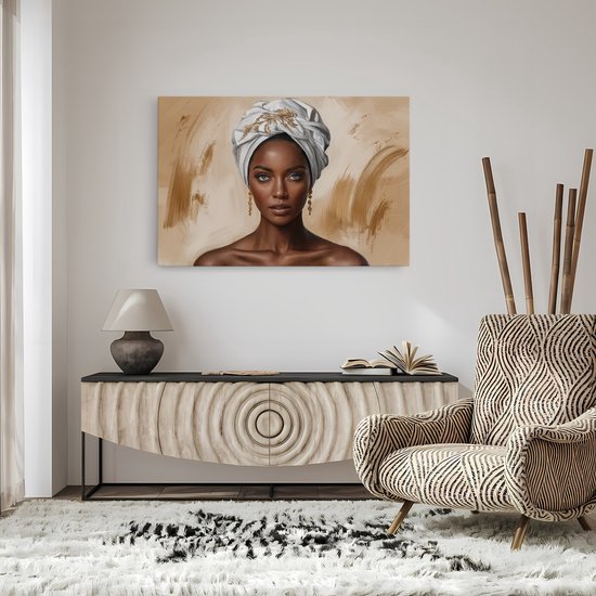 Tableau sur toile Saammp - Femme africaine - Bijoux - abstrait - Or - 50x40 - Photo sur toile - Décoration murale - Décoration murale murale Salon - Décoration chambre - Impression sur toile