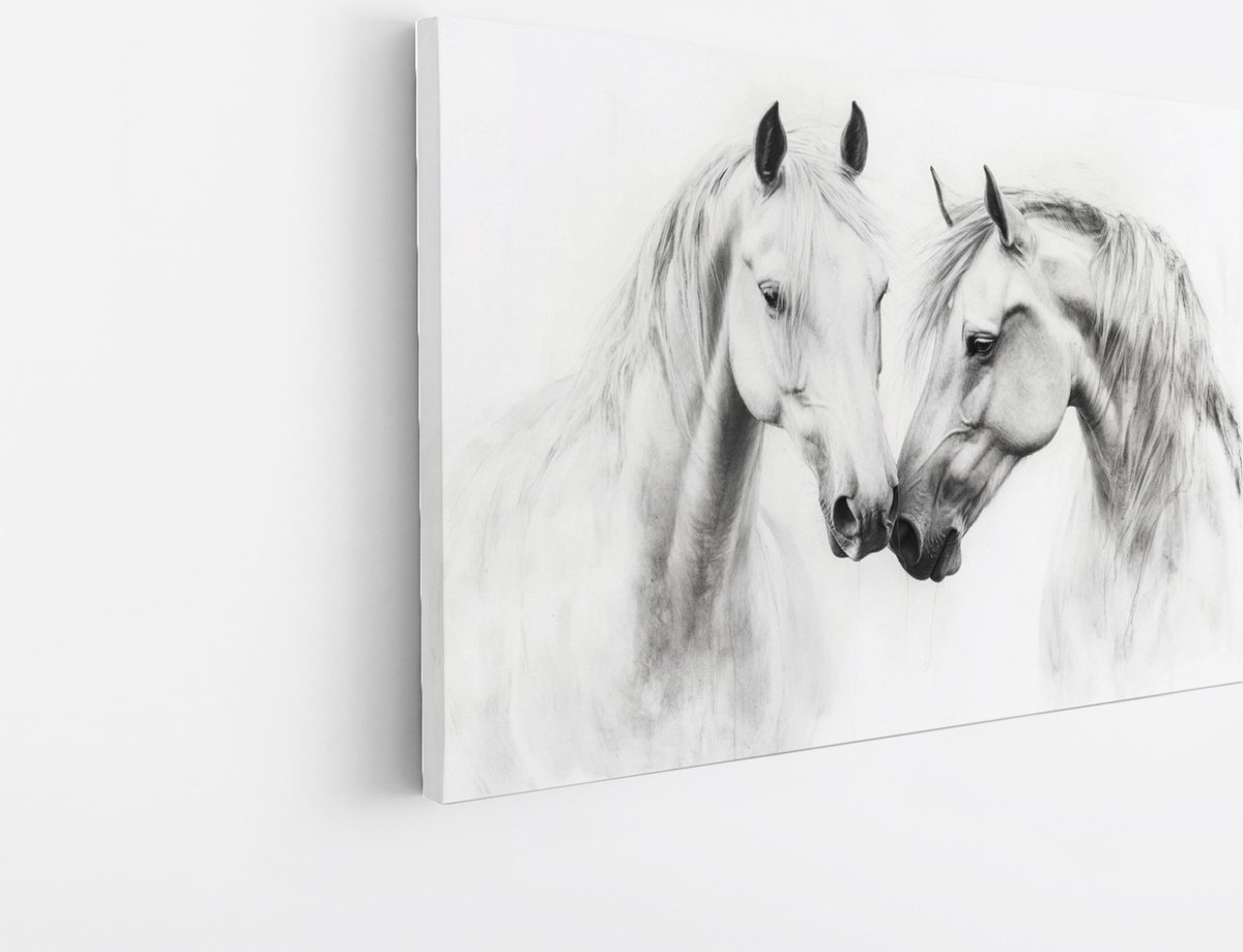 Saammp Canvas Schilderij - 2 Paarden liefdevol - Kunst - Dieren - Natuur - 90x60 - Foto op canvas - Wanddecoratie - muurdecoratie Woonkamer - Slaapkamer decoratie - Canvas Print Multicolor