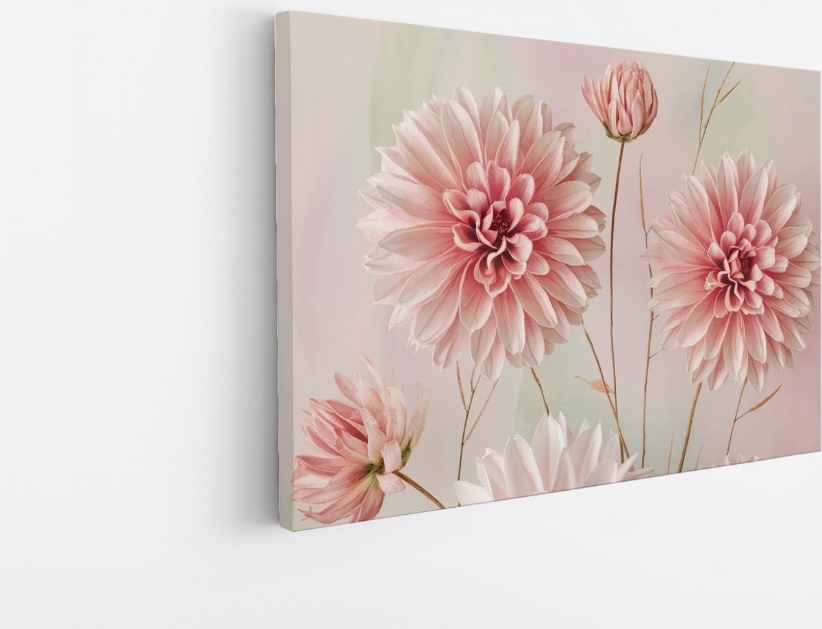 Saammp Canvas Schilderij - Roze Bloemen - Abstract - Natuur - 45x30 - Foto op canvas - Wanddecoratie - Muurdecoratie Woonkamer - Kantoor Decoratie Multicolor