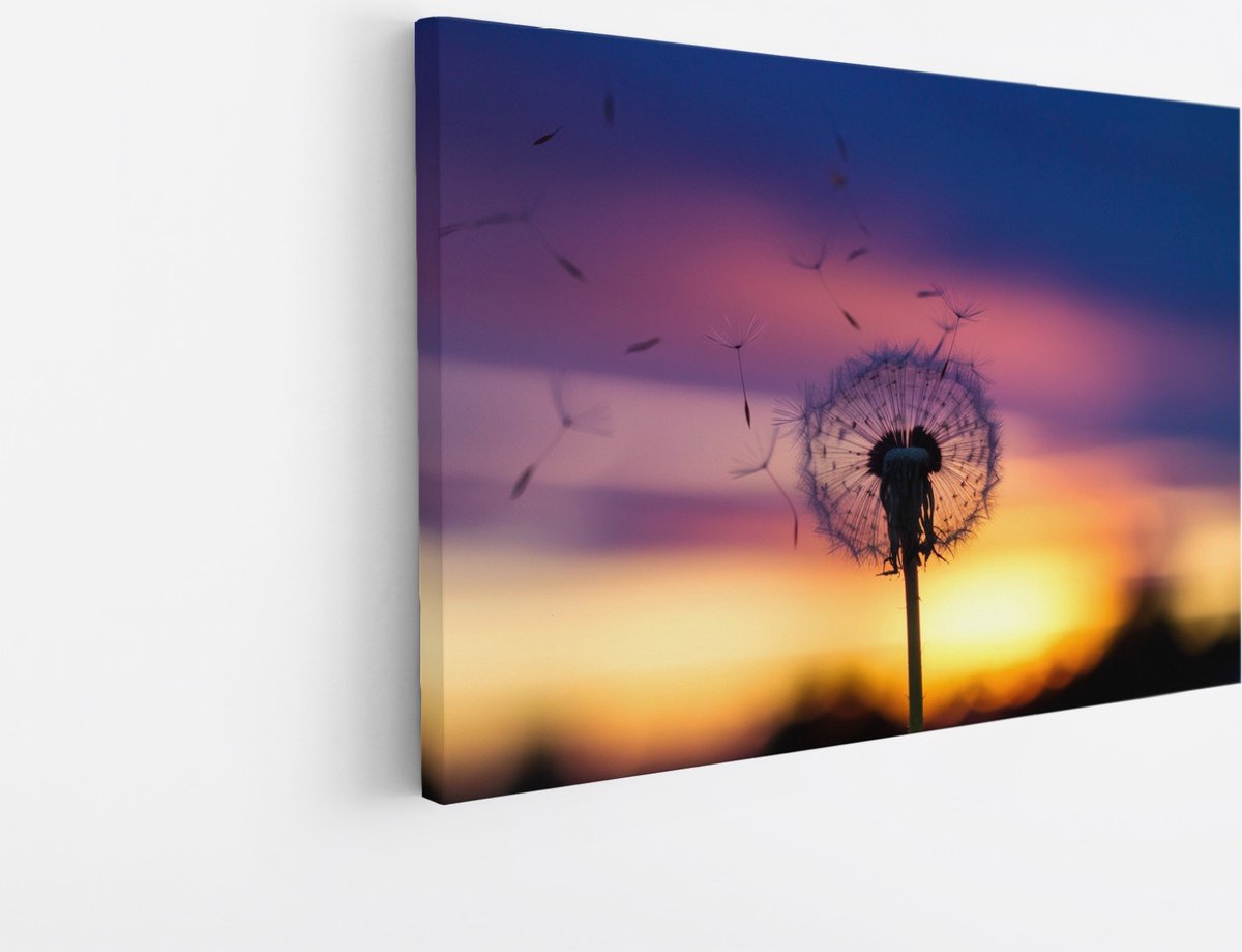 Saammp Canvas Schilderij - Paardenbloem in zonsondergang - Abstract - 30x20 - Foto op canvas - Wanddecoratie - Muurdecoratie Woonkamer - Kantoor Decoratie Multicolor