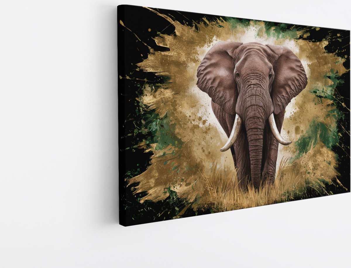 Saammp Canvas Schilderij - Olifant - Abstract - Portret - Dieren - 60x40 - Foto op canvas - Wanddecoratie - muurdecoratie Woonkamer - Slaapkamer decoratie - Canvas Print Multicolor