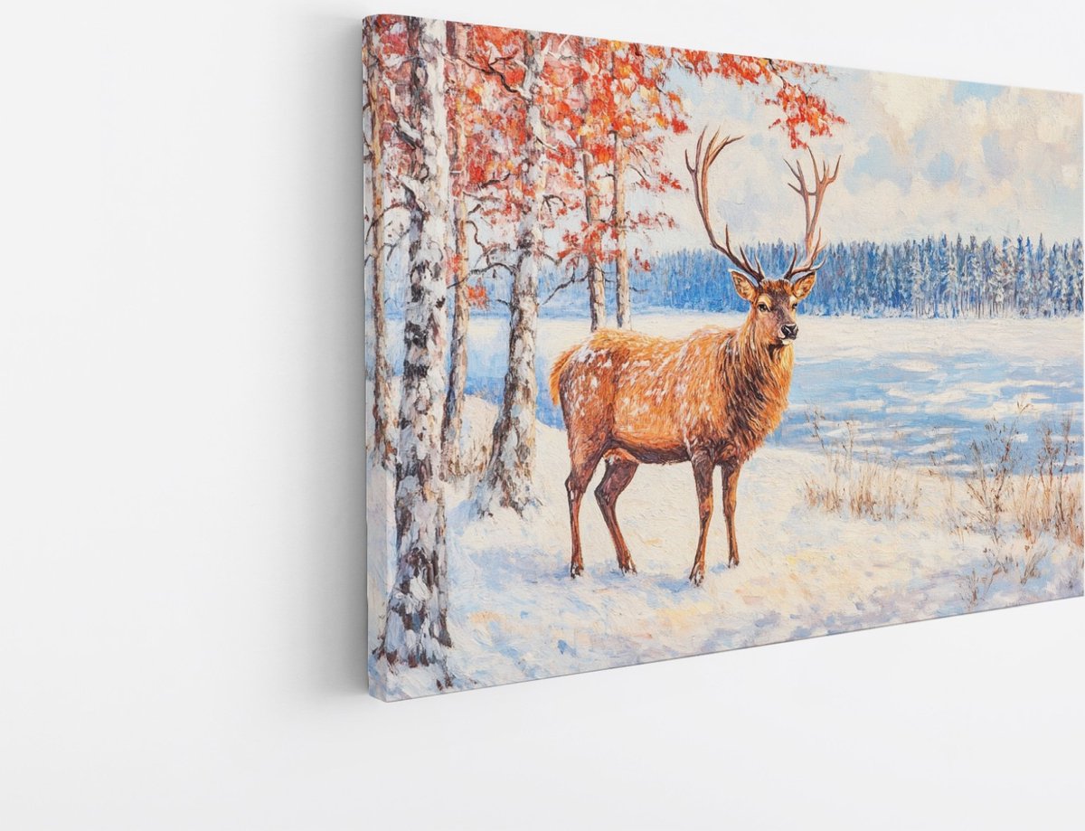 Saammp Canvas Schilderij - Abstract Hert -Winter - Natuur - Dieren - 40x30 - Foto op canvas - Wanddecoratie - Muurdecoratie Woonkamer - Slaapkamer decoratie - Canvas Print Multicolor