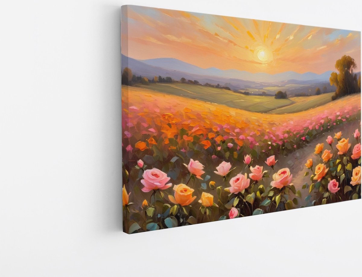 Saammp Canvas Schilderij - Landschap - Roze Bloemenveld - Abstract - 40x30 - Foto op canvas - Wanddecoratie - Muurdecoratie Woonkamer - Slaapkamer decoratie - Canvas Print Multicolor