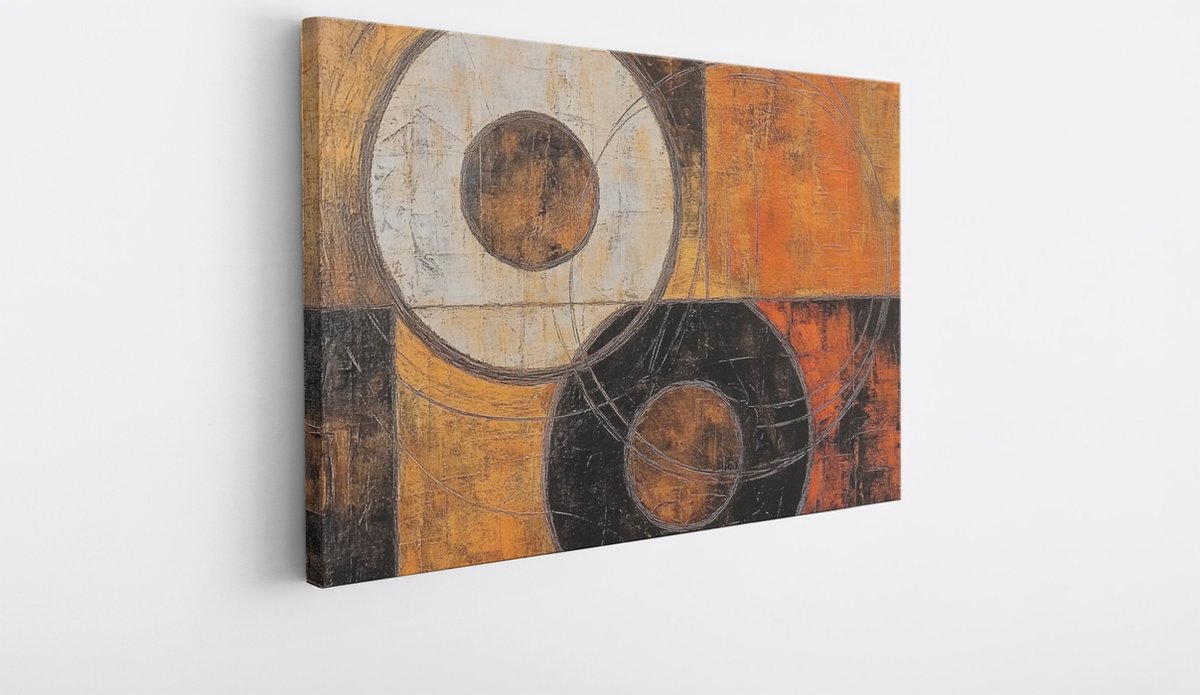 Saammp Canvas Schilderij - Cirkels - Abstract kunstwerk - 60x40 - Foto op canvas - Wanddecoratie - Muurdecoratie Woonkamer - Slaapkamer decoratie - Canvas Print Multicolor