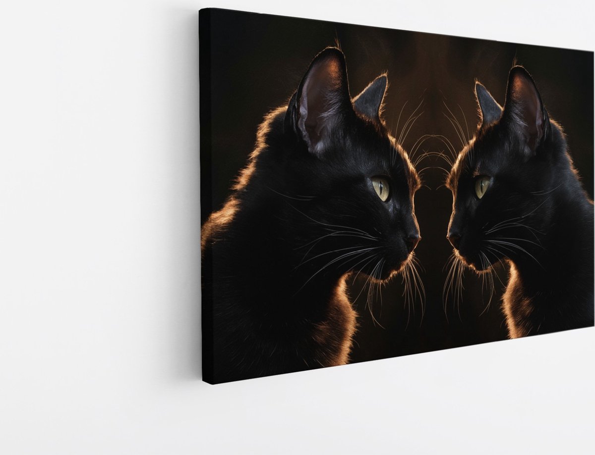 Saammp Canvas Schilderij - 2 katten - Natuur - Dieren - 60x40 - Foto op canvas - Wanddecoratie - Muurdecoratie Woonkamer - Slaapkamer decoratie - Canvas Print Multicolor