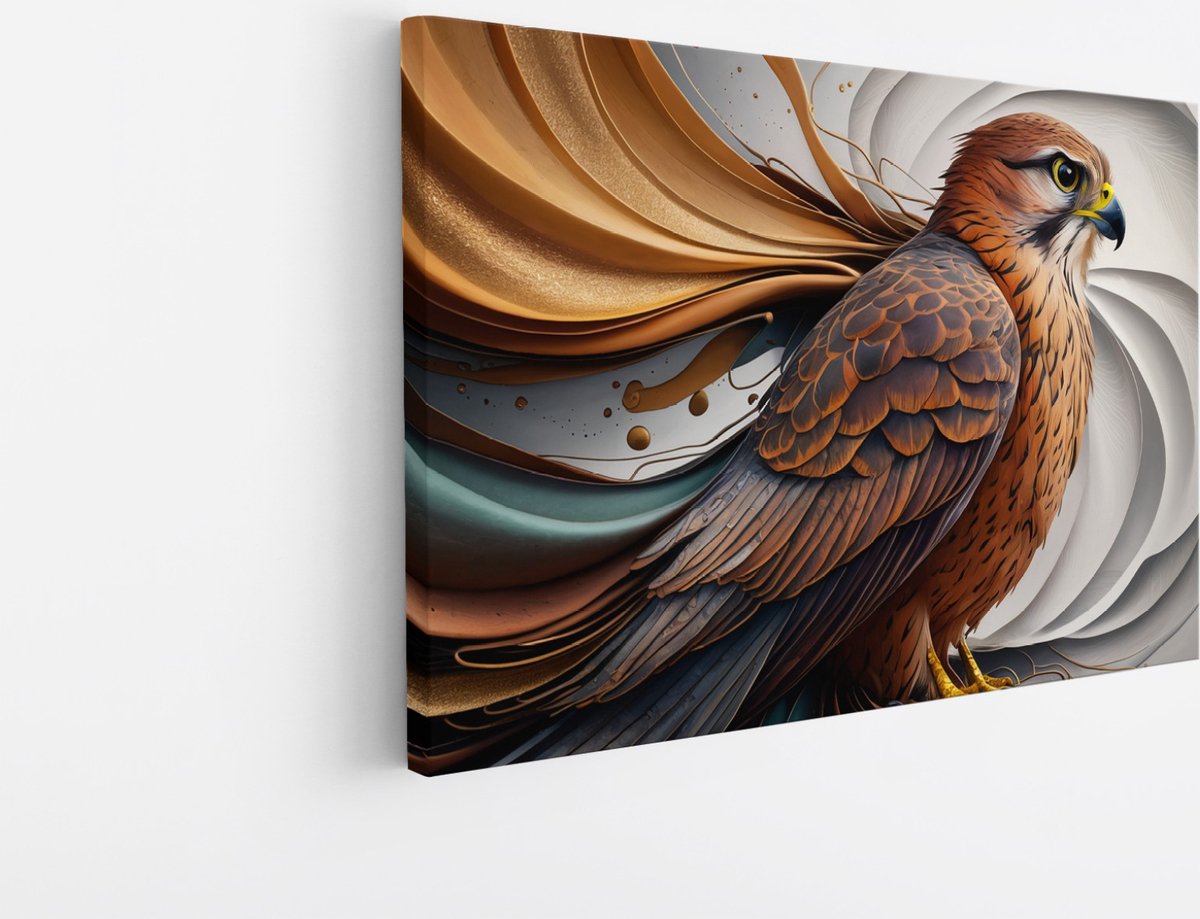 Saammp Canvas Schilderij - Abstracte Vogel - Portret - Natuur - Dieren - 70x50 - Foto op canvas - Wanddecoratie - Muurdecoratie Woonkamer - Slaapkamer decoratie - Canvas Print Multicolor