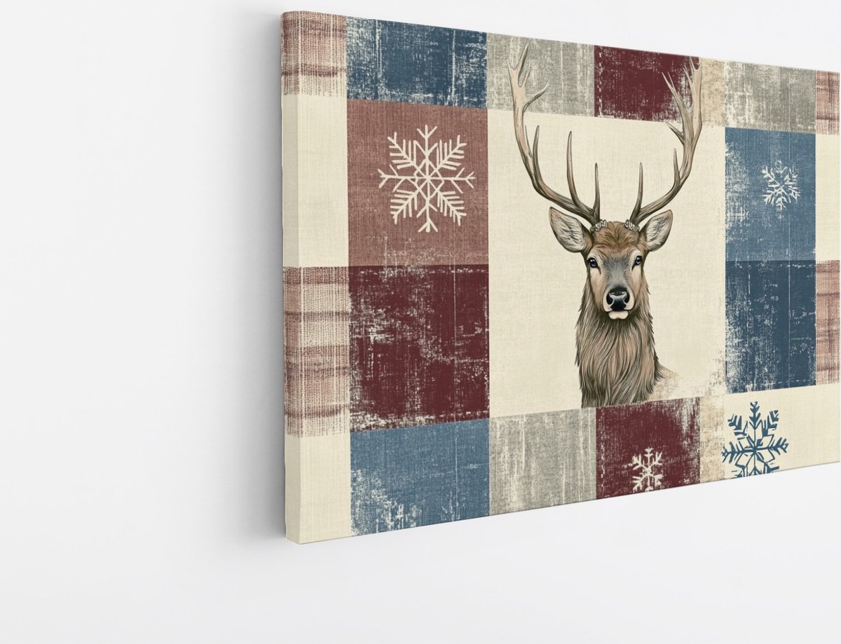Saammp Canvas Schilderij - Abstract hert - Winter - Sneeuwflokken - Natuur - Dieren - 70x50 - Foto op canvas - Wanddecoratie - Muurdecoratie Woonkamer - Slaapkamer decoratie - Canvas Print Multicolor