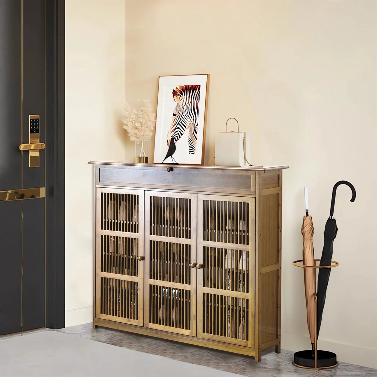 Meuble à chaussures Premium XL Armoire à chausures Klamp bambou 88 x 66