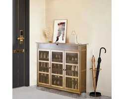 XXL Elegante Schoenenkast Uitstekende Combinatie Functionaliteit & Chique Stijl & 3 Geventileerde Deuren Goede Luchtcirculatie Schoenen Fris Blijft 4-Lagen Bamboe & Bovenoppervlak Decoratieve Items 93x32x98cm Prachtig Schoenrek- Entree Opbergkast MDF