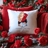Valentijnsdag cadeau kussen i fucking love you - Gepersonaliseerd en haarkleur naar keuze