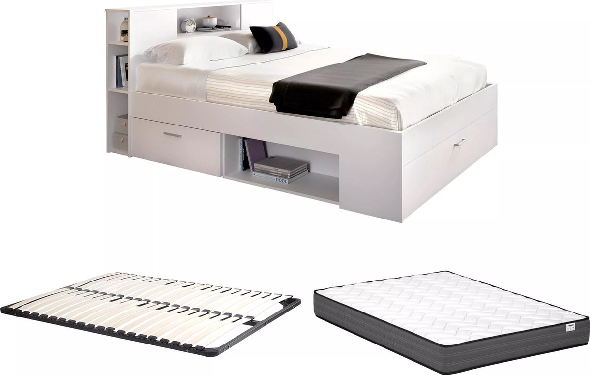 Vente-unique Bedframe hout wit 140 x 190 cm