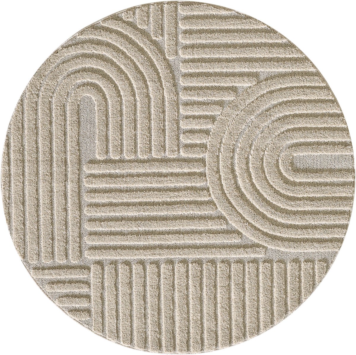 Flycarpets Arte Laagpolig Vloerkleed Japandi Stijl Kleur Beige Vloerkleed Tapijt voor Woonkamer Jute achterkant 120cm ⌀ rond