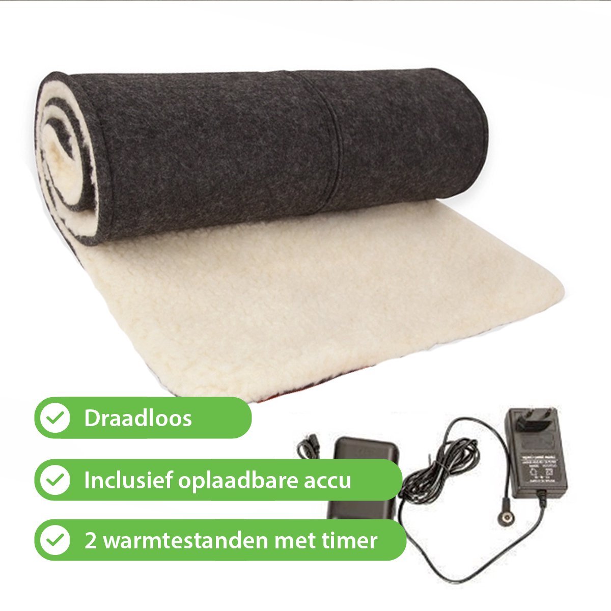 Afbeelding 2 van Warmtedeken Draadloos - Oplaadbaar - Warmte Deken - Stoelverwarming - Elektrische Deken - Infrarood - Beige