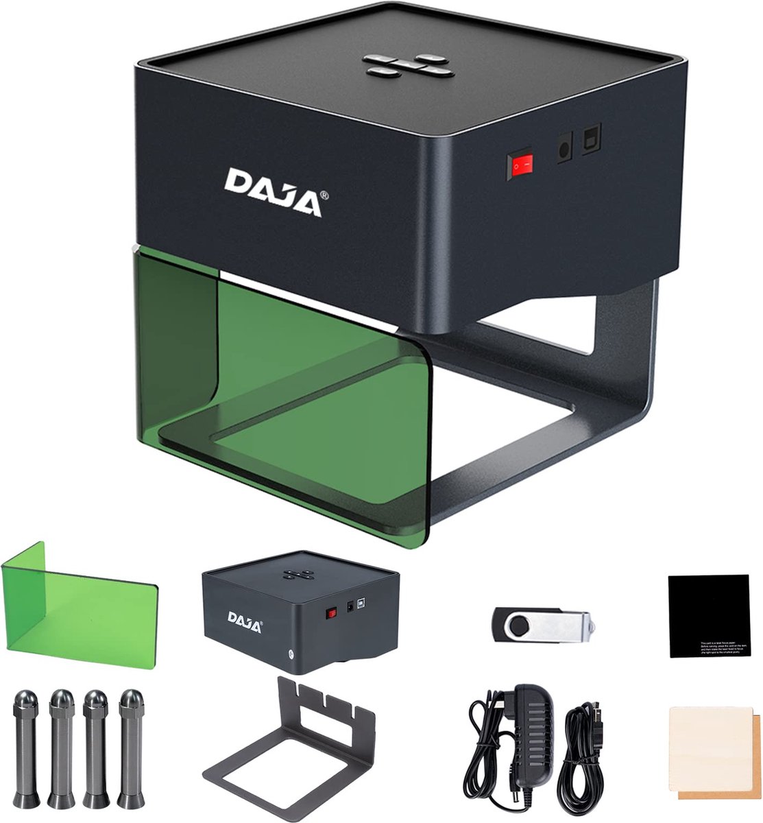 DAJA - Laser Graveermachine - Daja DJ6 - Laser Cutter - Bluetooth - 3000Mw - Model 2025 - zwart - Hout - Glas - Leer - Plastic - Gekleurd metaal - Aluminium - Papier