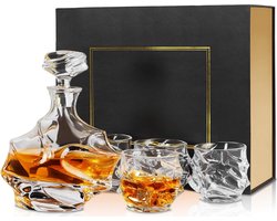 Whisky Glazen en Karaf Set Kristallen Whisky Decanter 750 ml Met 4 Whiskyglas 320 ml Voor Cognac Wodka Whisky Scotch Martini Cocktails Set Van 5 Stuks Mooie Geschenkdoos Image
