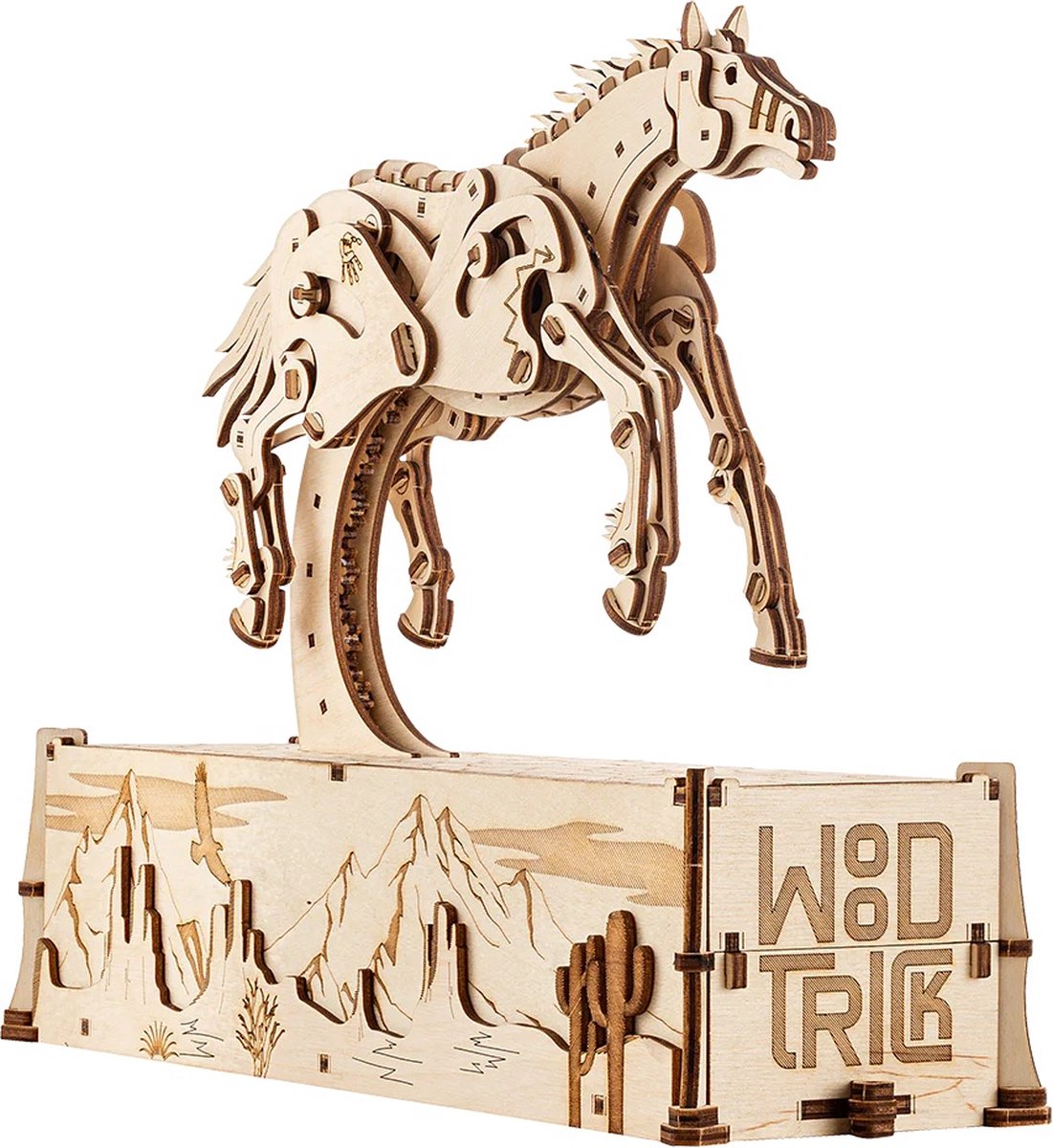 Wood Trick - Modelbouw 3D houten puzzel - Mechanische Paard - Mechanical Mustang (WDTK090) – 628 stukjes - Geen lijm noch verf nodig!