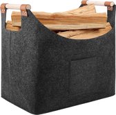 Nevolis® houtmand voor haardhout XL, 70 liter / 55 x 32 x 40, mand voor brandhout,brandhoutmand, opslag binnen, opvouwbare vilten mand voor hout, opvouwbaar, transport en opslag (donkergrijs)