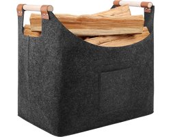 Nevolis® houtmand voor haardhout XL, 70 liter / 55 x 32 x 40, mand voor brandhout,brandhoutmand, opslag binnen, opvouwbare vilten mand voor hout, opvouwbaar, transport en opslag (donkergrijs)