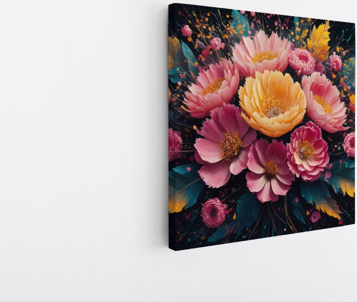 Saammp Canvas Schilderij - Bos Bloemen - Abstract - Natuur - 60x60 - Foto op canvas - Wanddecoratie - Muurdecoratie Woonkamer - Kantoor Decoratie Multicolor
