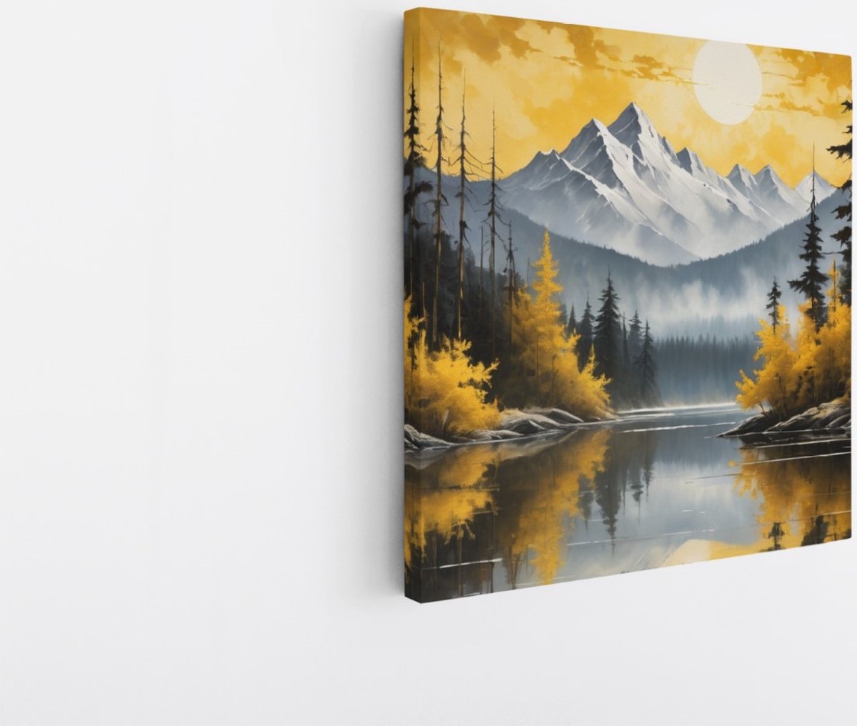 Saammp Canvas Schilderij - Bergen met zon - Natuur - Landschap - 30x30 - Foto op canvas - Wanddecoratie - Muurdecoratie Woonkamer - Slaapkamer decoratie - Canvas Print Multicolor
