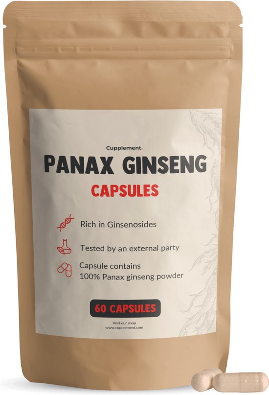 Cupplement Panax Ginseng Extract Capsules 500mg - Voor Energie, Weerstand, Libido & Focus – Laboratoriumgetest – Past Door Brievenbus – Geen Poeder, Tabletten of Gummies – Superfood Supplement – Ginseng Extract