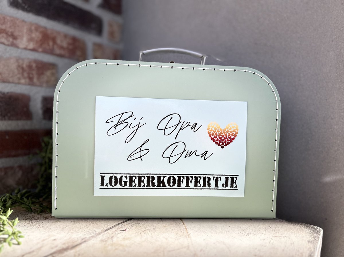 Creaties van Hier - Koffer Groen met groene achtergrond - Maat M - L29,1xB20xH9 cm - opa en oma - logeerkoffer - Karton