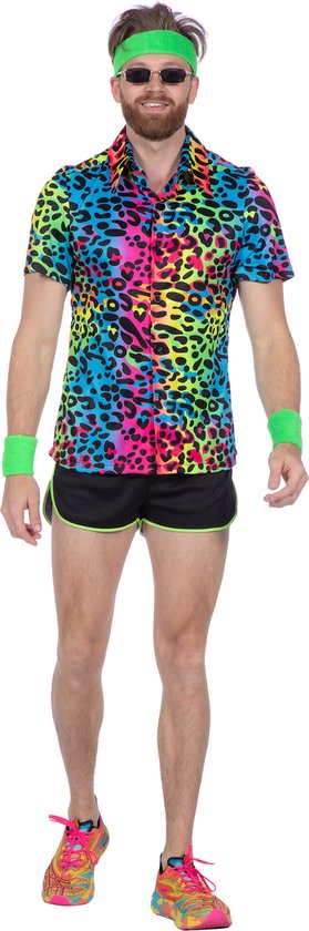 Party Blouse Heren Regenboog Neon Panter - Maat M