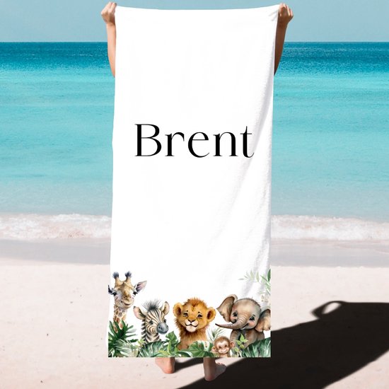 Gepersonaliseerde strandlaken met geweldige kinderprints met naam voor jongens en meisjes - Jungle