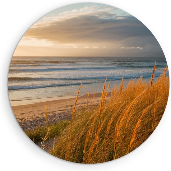 Saammp Muurcirkel Hout - Zonsondergang - Strand - Zee - Duinen - Ø 50 - Wandcirkel - Wanddecoratie Cirkel - muurdecoratie Woonkamer - Slaapkamer decoratie - Rond Schilderij