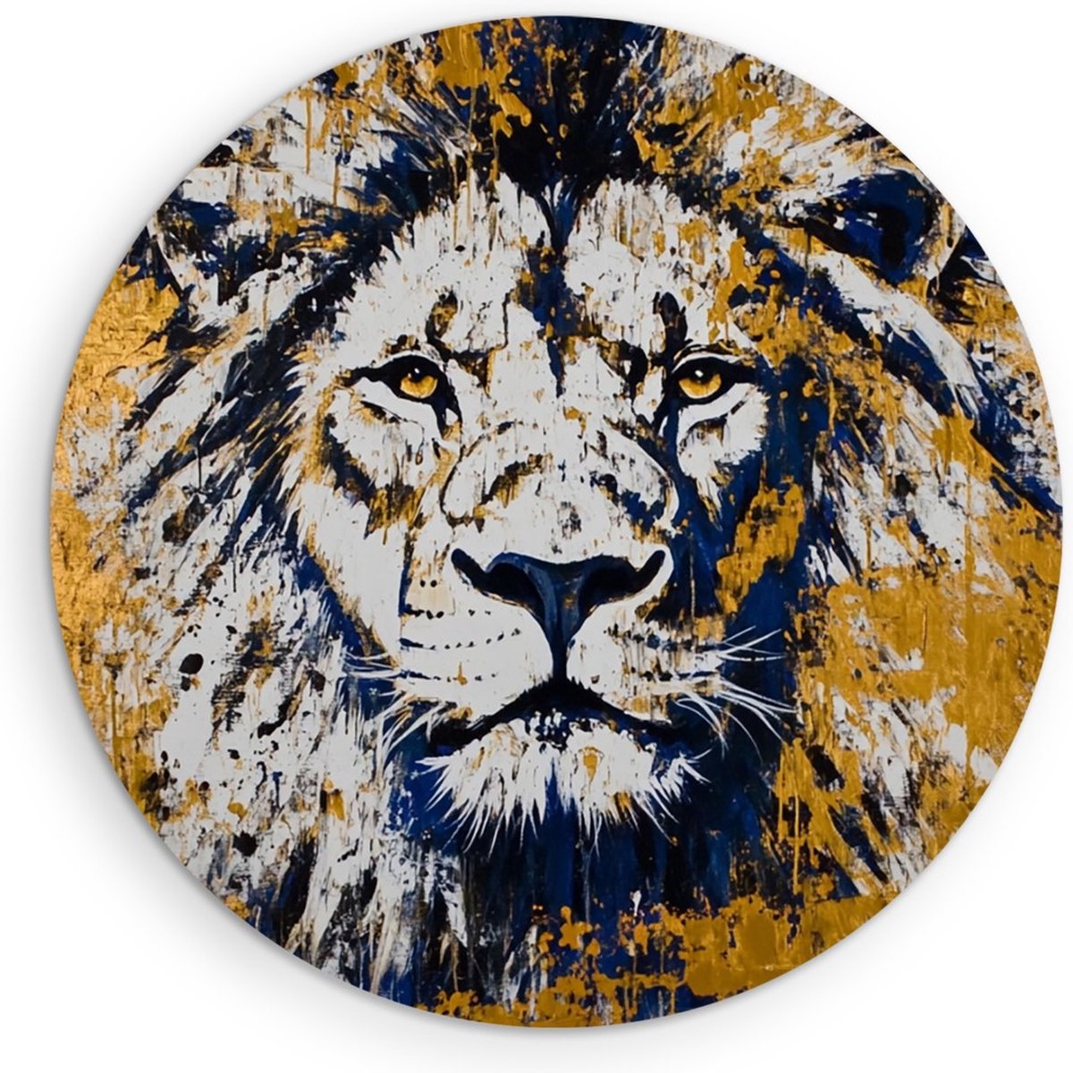 Saammp Muurcirkel Hout - Leeuw - Goud - Dieren - Abstract - Ø 50 - Wandcirkel - Wanddecoratie Cirkel - Muurdecoratie Woonkamer - Slaapkamer decoratie - Rond Schilderij