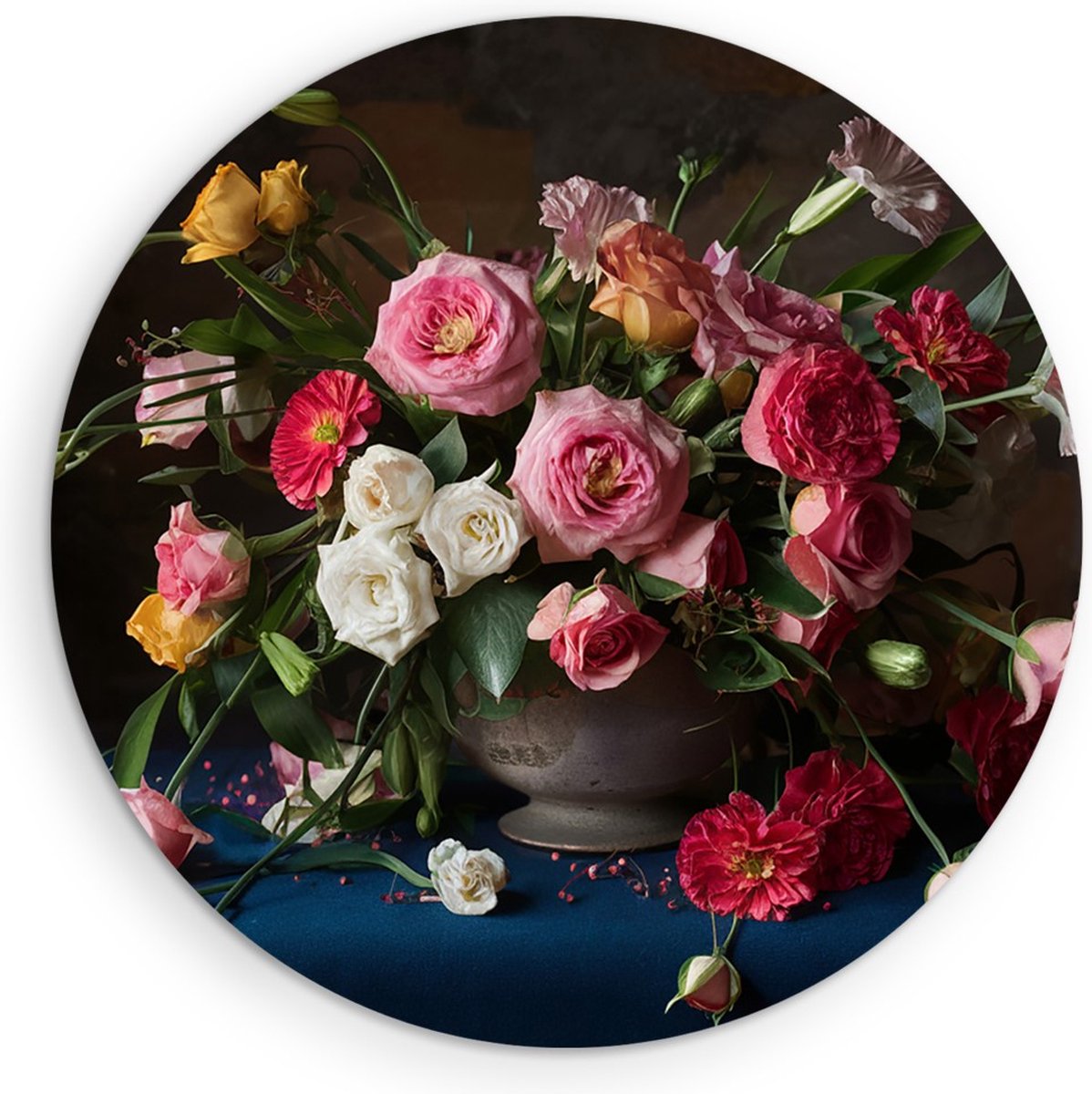 Saammp Muurcirkel Hout - Bloemen Stilleven - Natuur - Romantisch - Ø 50 - Wandcirkel - Wanddecoratie Cirkel - Muurdecoratie Woonkamer - Kantoor Decoratie